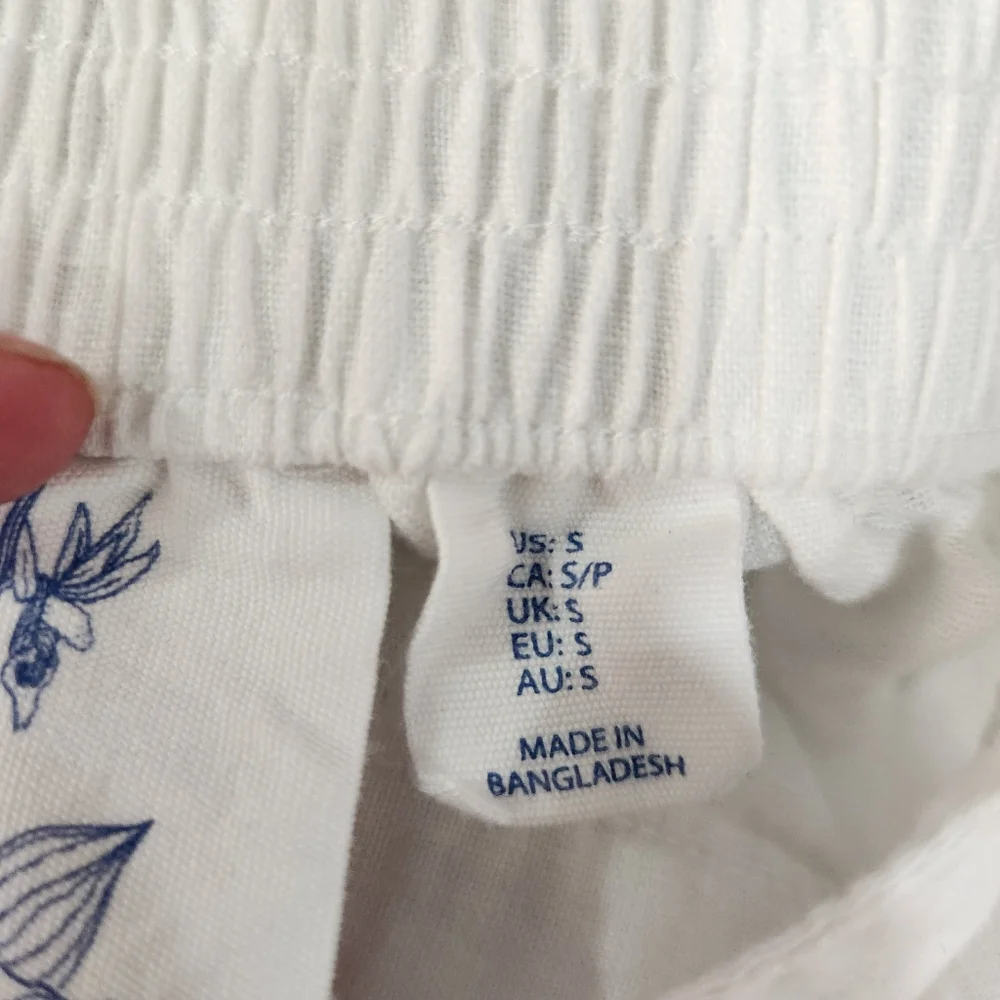 Calypso St. Barth White Linen Pants with Floral Embroidery Beach Size Small